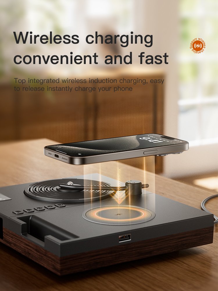 Aromatherapy audio Portable Multi Functional Wireless Charging Waves Vinyl Player Retro BT Speaker With Bedside Night Light