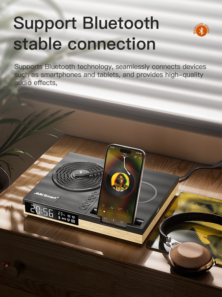 Aromatherapy audio Portable Multi Functional Wireless Charging Waves Vinyl Player Retro BT Speaker With Bedside Night Light