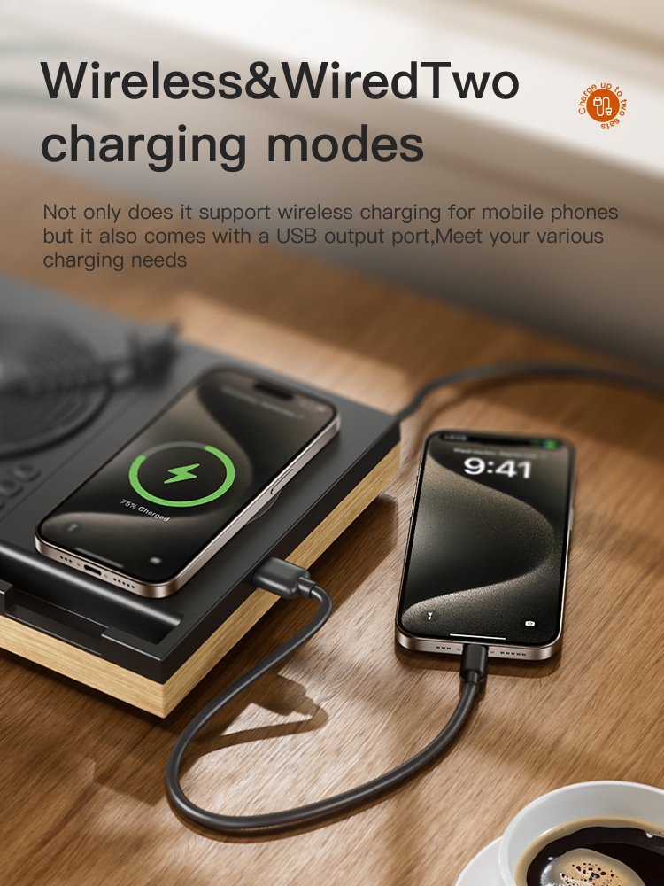 Aromatherapy audio Portable Multi Functional Wireless Charging Waves Vinyl Player Retro BT Speaker With Bedside Night Light