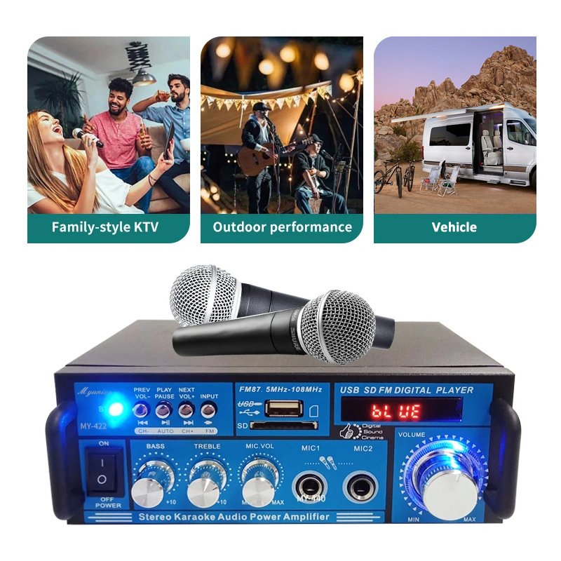 Car Music System Power Amplifier 12V 2 Channels Sound Digital Power Audio Amplifier for Home Theater Car Vehicle Karaoke Music