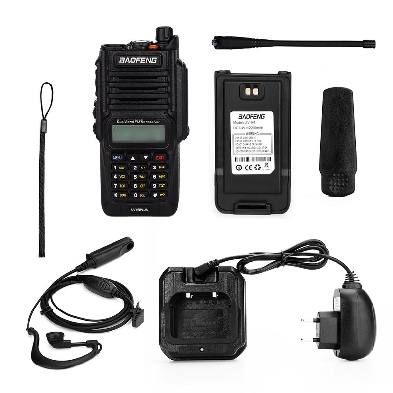 Baofeng UV-9R Plus IP67 Waterproof VHF UHF Dual Band Standby Professional Black 5W Wireless Long Range Transmitter Walkie Talkie