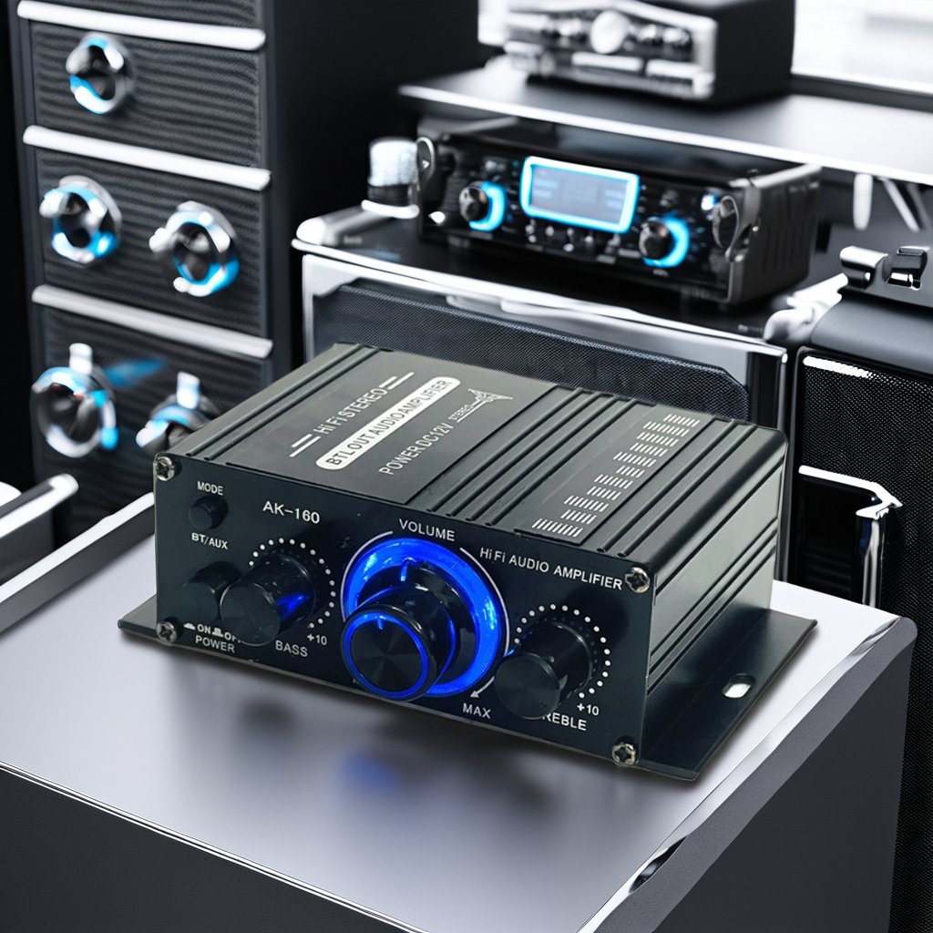 AK-160BT HiFi 20W+20W Car Audio Amplifier Subwoofer Class AB Aluminium Material 20W+20W Subwoofer Equalizers