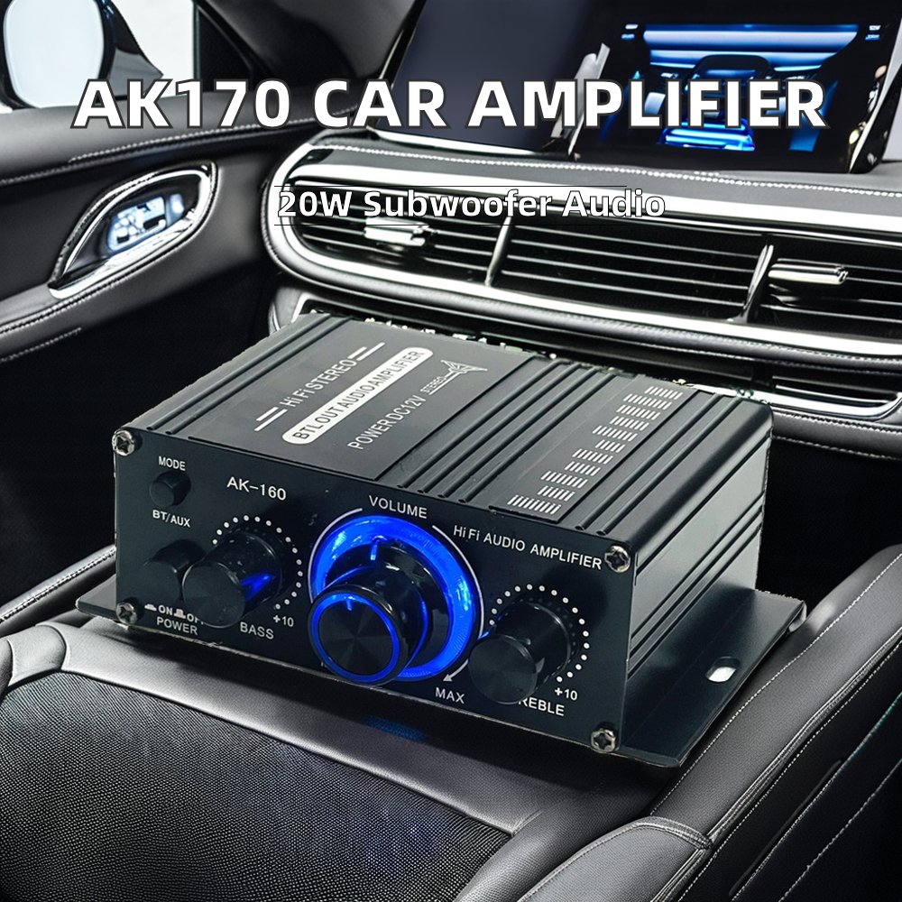 AK-160BT HiFi 20W+20W Car Audio Amplifier Subwoofer Class AB Aluminium Material 20W+20W Subwoofer Equalizers
