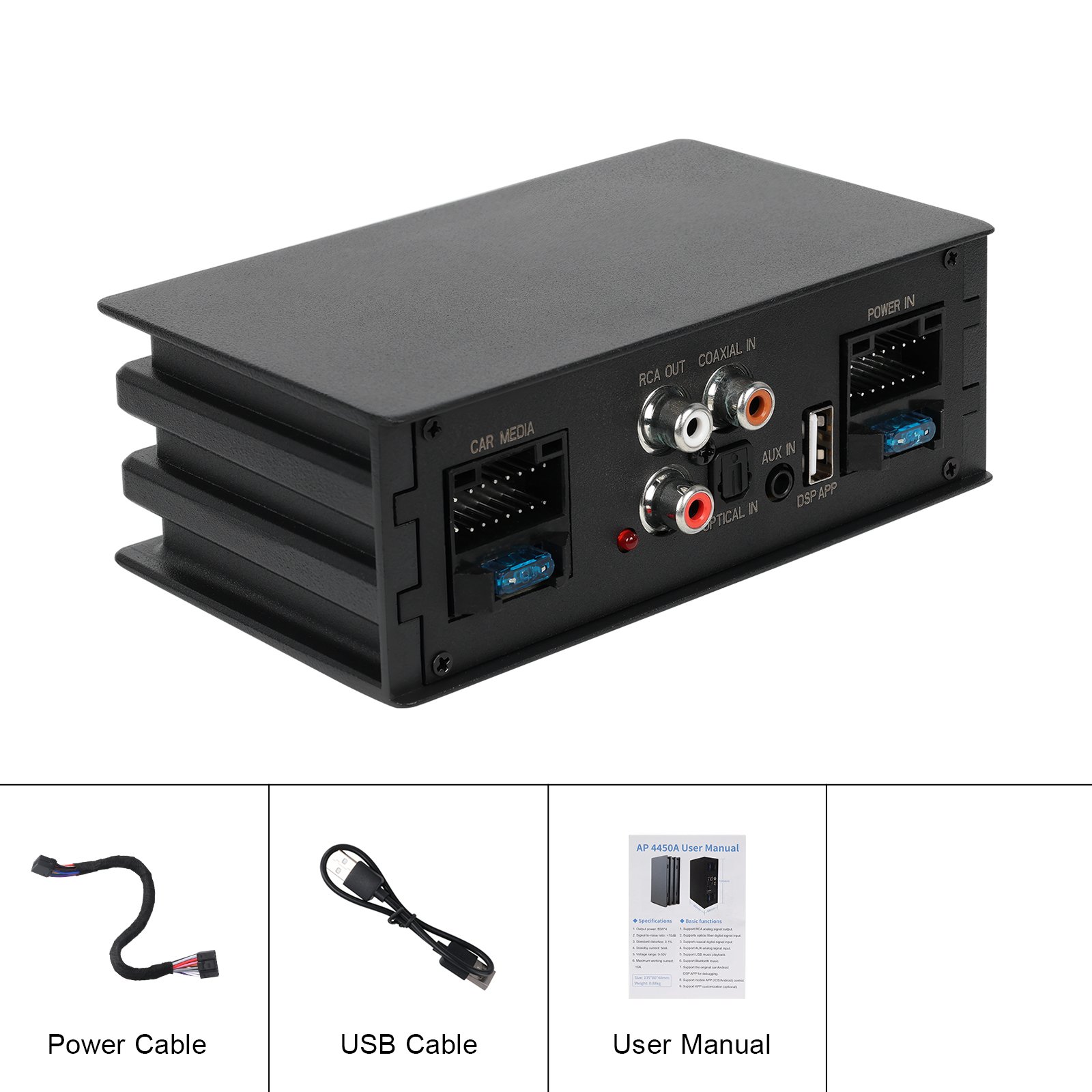 Podofo Android DSP Amplifier Car Stereo Audio DSP 4 Channel Sound Amplifier Mobile APP Control Bluetooth Music USB Playback OEM