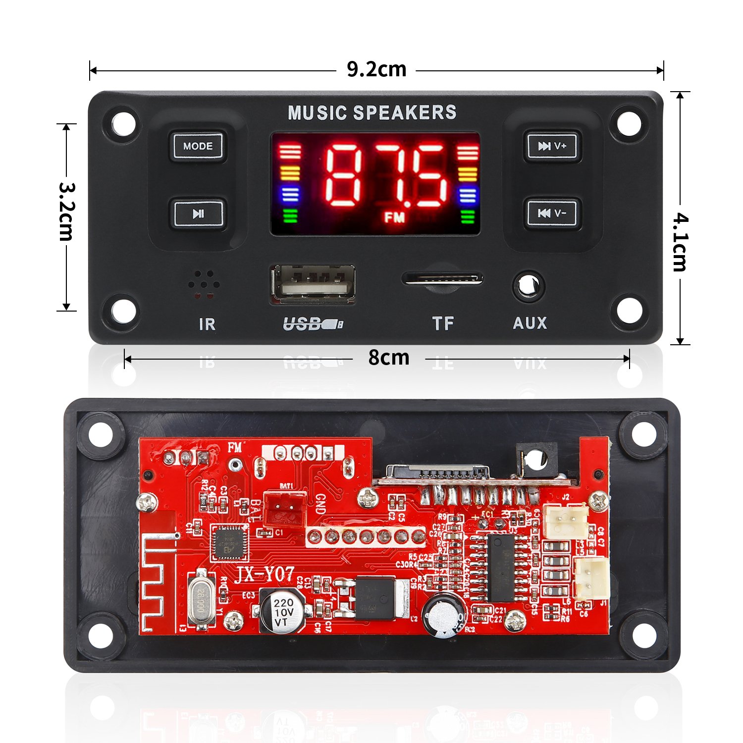 Bluetooth 5.0 2*30W 60W Amplifier Audio Player 12V DIY MP3 Car FM Radio Module with TF USB Mic Wireless Call Record Card Style