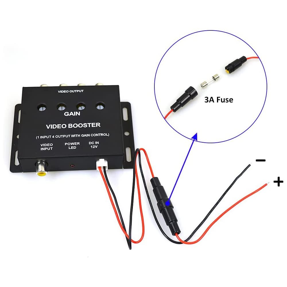 Car Video Splitter 1 to 4 RCA AV Video Amplifier Splitter Booster for Car SUV Trucks LCD DVD Player