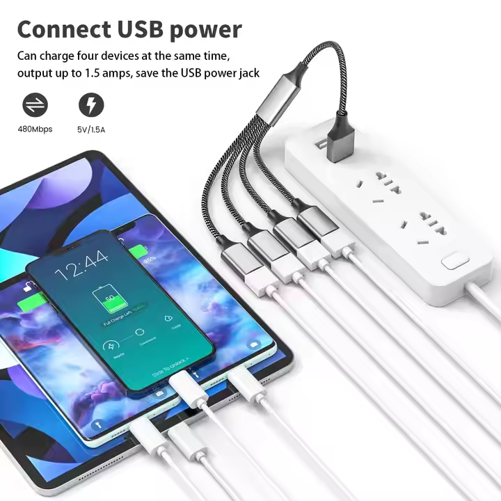 OEM/ODM 2.2M USB2.0 4 in 1 Dual USB Extension Cable OTG USB Male to Female OD 3.5mm Nylon Braided Otg Splitter