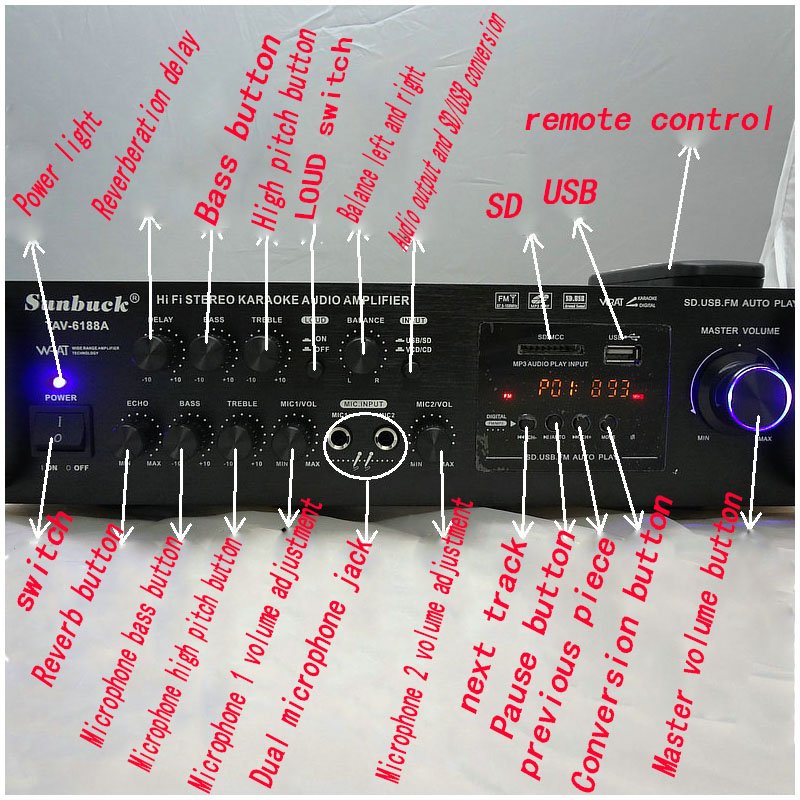 110V 220V Blue-teeth Amplifier Theatre Sound Speaker Amplifier Karaoke OK Car Home High-power 300W*2 2.0 1000 Watt Amplifier
