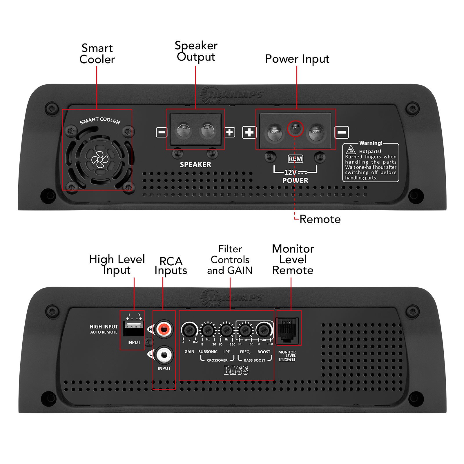 Taramps Bass 1200 1 Ohm Monoblock Amplifier 1200 Watts Rms 1 Channel Full Range RCA/High Level Input Car Audio Sub Bass System