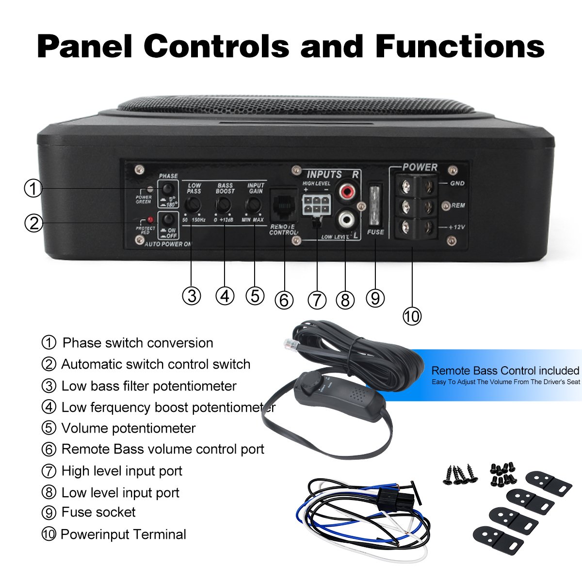 10inch Active Slim Car Subwoofer Built-in Amplifier Under Seat Car Subwoofer 300watts Professional Car Bass Speaker