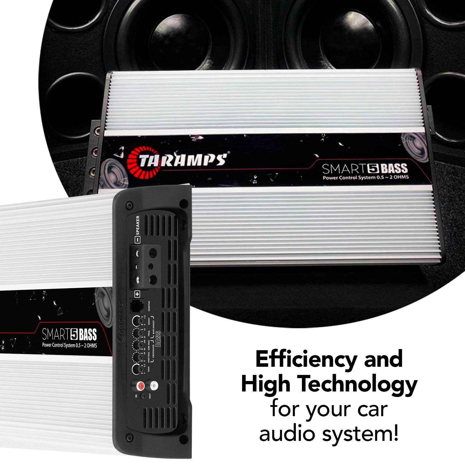 Taramps Smart 5 Bass 5000 Watts RMS Multi-Impedance 0.5 to 2 Ohms Class D White Car Audio Amplifier 1 Channel, Monoblock Amp