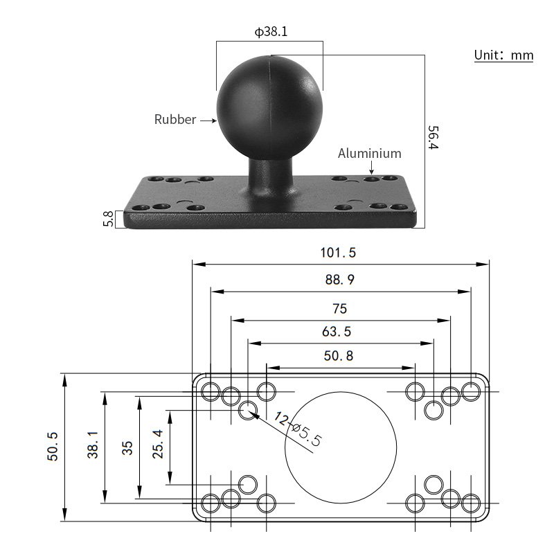 VIN Mounts Aluminum 1.5" Ball Fish Finder Mount For Hummingbird Helix 5,7, Etc., C Size Universal Marine Electronics Mount