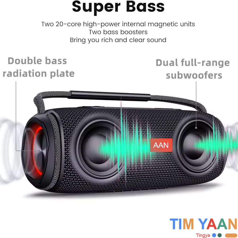 40W HIFI 8000mAh Wireless Bluetooth Speakers TIMYAAN Outdoor Speaker With Mic TF Card for Mobile Phone