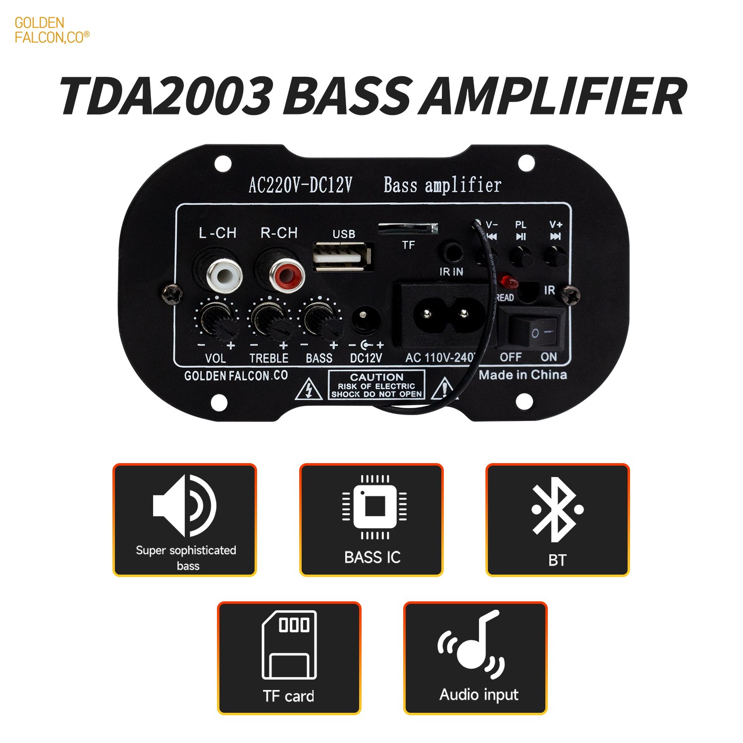 12V 220V TDA2003 Subwoofer HI-FI Bass Power Amplifier Car High Power Bass Amplifier Board with BT USB Remote Control