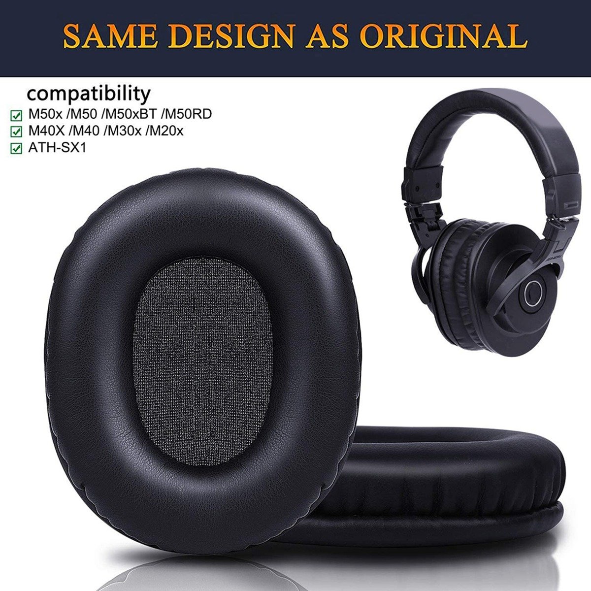 Compatible with Audio Technica ATH M50 M50X M50XBT M50RD M40X M30X M20X MSR7 SX1 headphones foam pads for M50X leather ear pads.