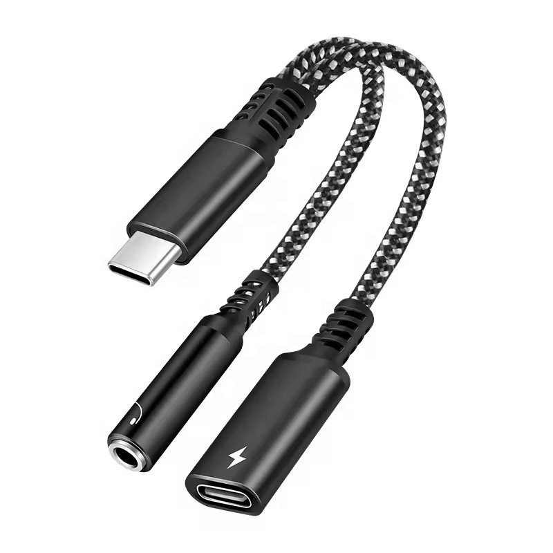 2 In 1 USB Type C To 3.5mm Headphones Jack Audio Adapter Audio DAC 3.5mm Headphone Adapter 60W Charging For Mobile Phone