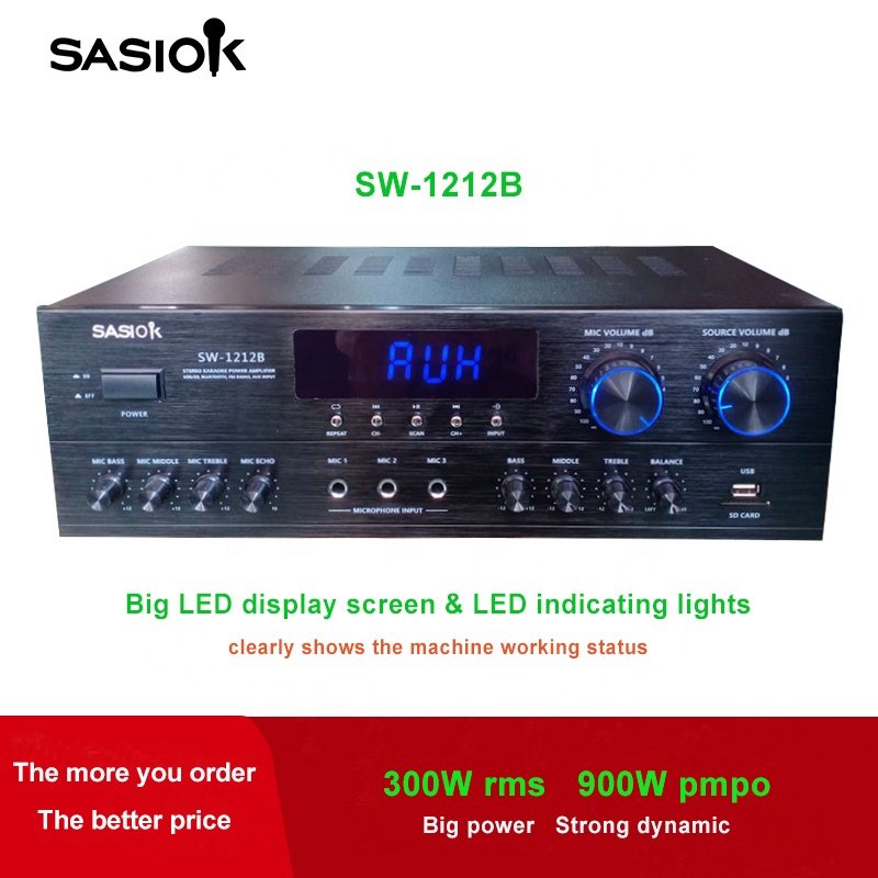 SW-1212B 300W Mic Echo BT/USB/SD/AUX Audio Input Digital bluetooth Karaoke Amplifier Speaker Professional FM Radio/LED Display.