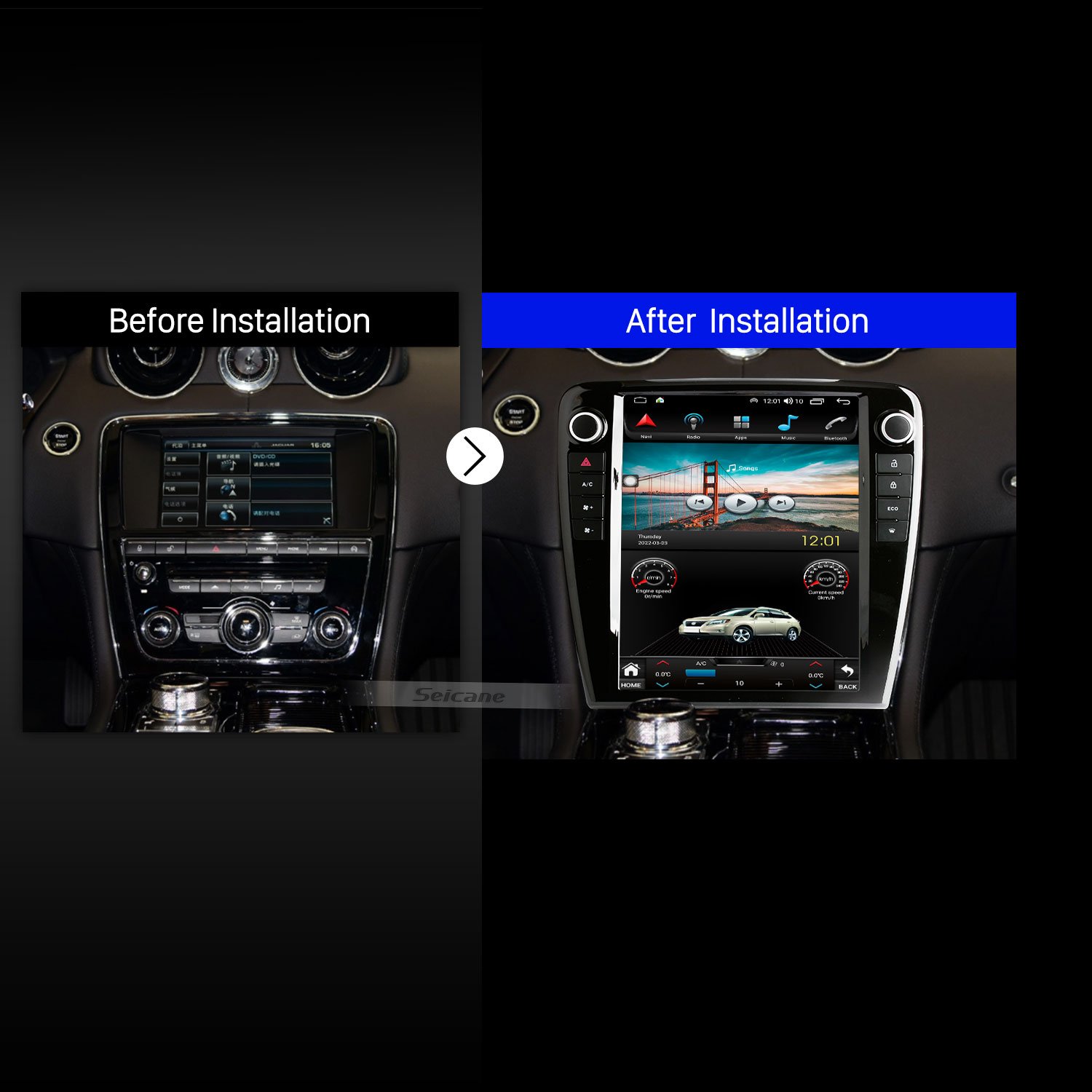 12.1 Inch Android 10.0 GPS Navigation Radio for 2010-2018 Jaguar XJL with Vertical Screen Radio Support Carplay