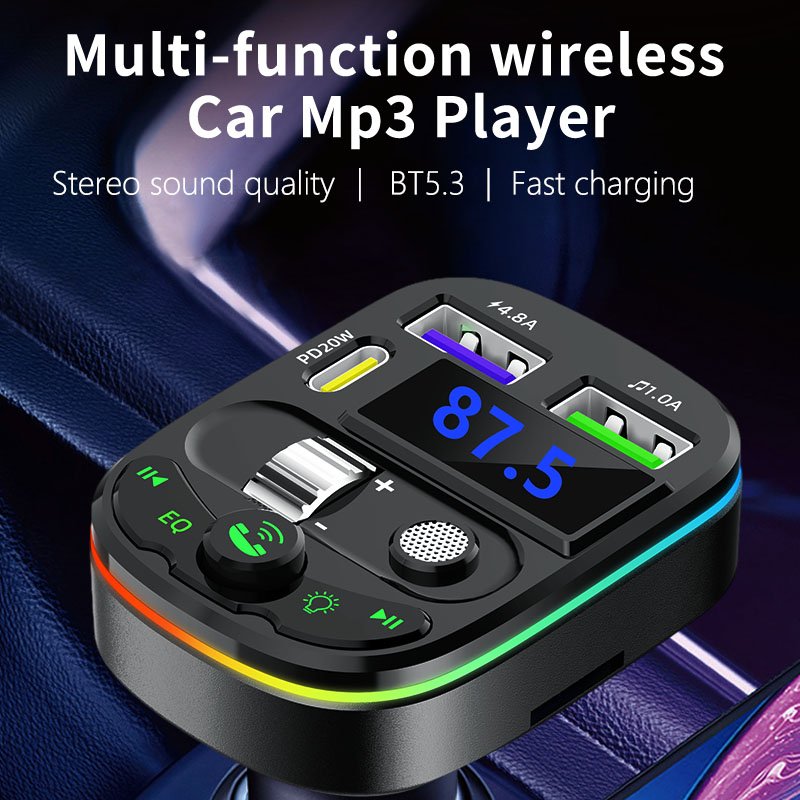 Q28 BT 5.3 Car Fm Transmitter Dual USB Rapid Charger Car Accessoriesories MP3 Player with Sound Effect Adjustment
