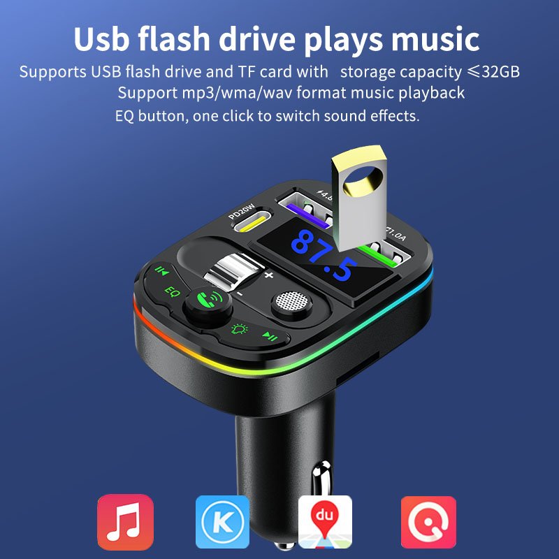 Q28 BT 5.3 Car Fm Transmitter Dual USB Rapid Charger Car Accessoriesories MP3 Player with Sound Effect Adjustment