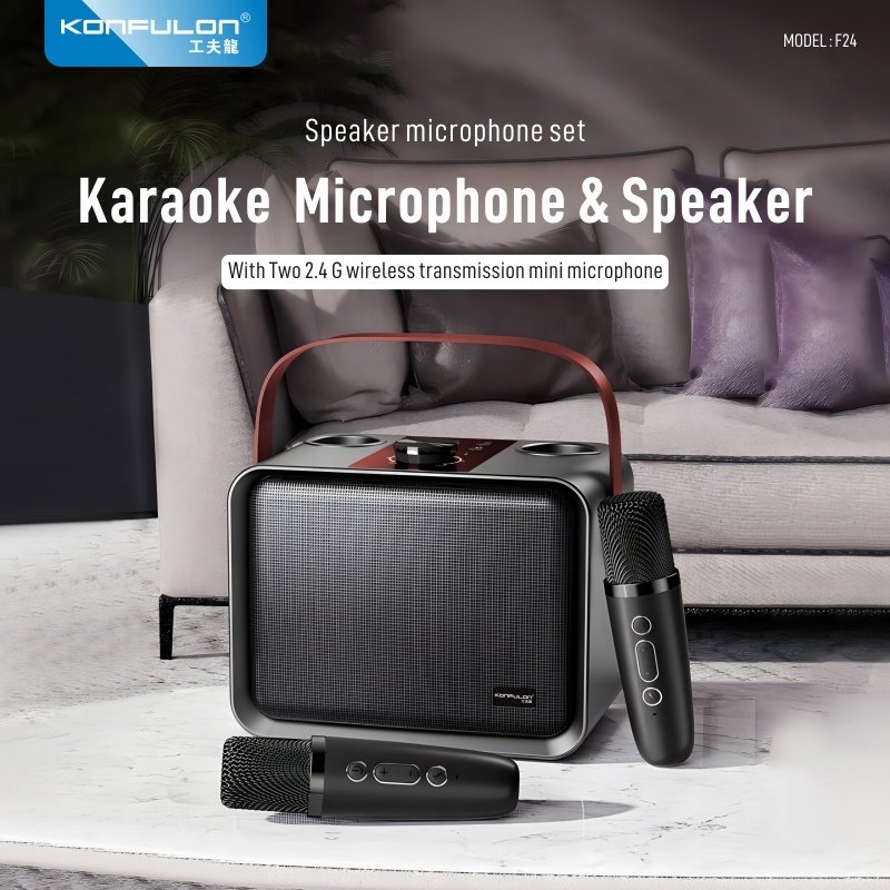 Konfulon Tendencias Innovadoras 2024 Portable 20W Wireless Speaker Super Loud Sound Home Speaker With 2PCS Wireless Microphones
