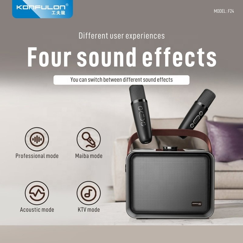 Konfulon Tendencias Innovadoras 2024 Portable 20W Wireless Speaker Super Loud Sound Home Speaker With 2PCS Wireless Microphones