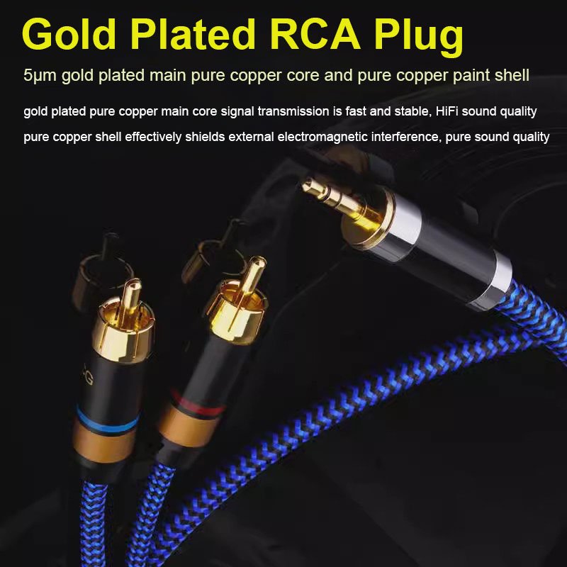 G2 3.5 mm to 2 RCA Audio Cable HiFi Y Splitter Stereo Audio Cable for Audiophile Connect Phone MP3 CD PC to Amplifier