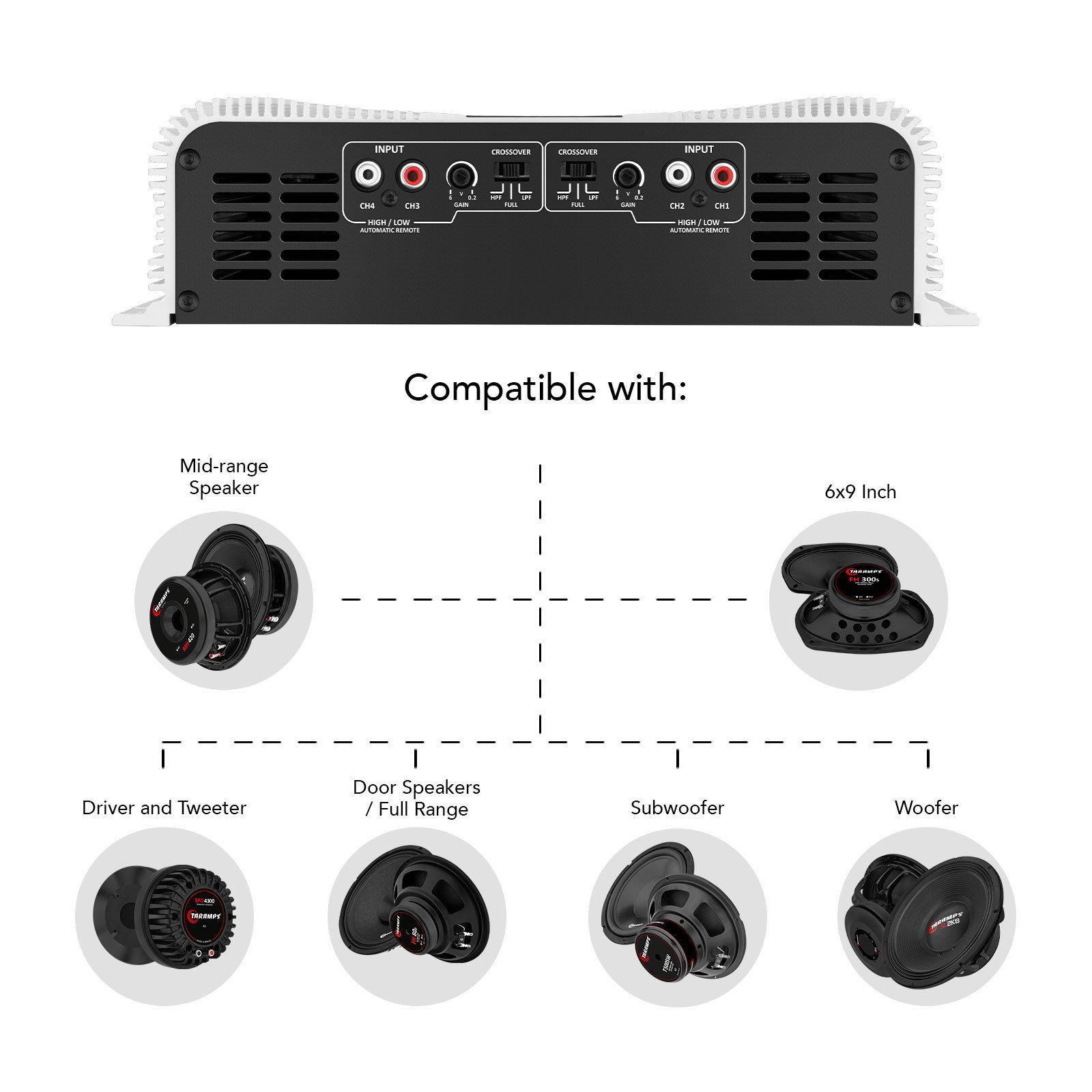 Taramps DS 2000x4 2 Ohms Amplifier 2000 Watts RMS 4 Channel 500x4 Watts RMS Digital Crossover HPF LPF Bridgedable Car Audio Sy