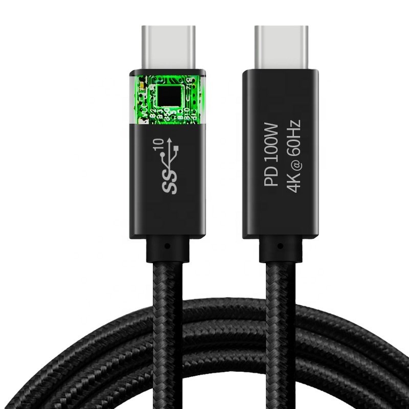 PD 100W 5A Fast Charging 4K 60Hz Video Audio Cable USB 3.1 Gen2 Type C to Type C Cable for Macbook Cell Phone Charger Cable