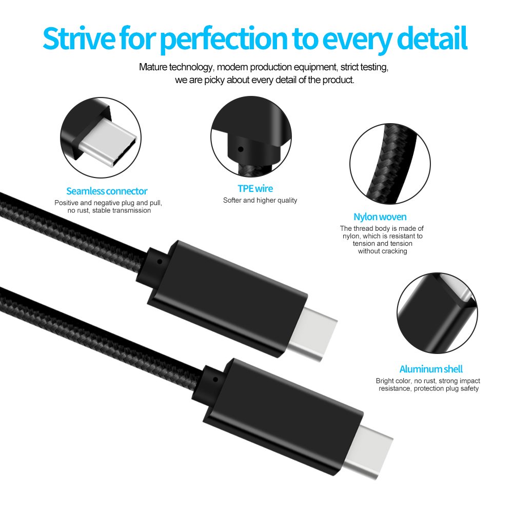 PD 100W 5A Fast Charging 4K 60Hz Video Audio Cable USB 3.1 Gen2 Type C to Type C Cable for Macbook Cell Phone Charger Cable