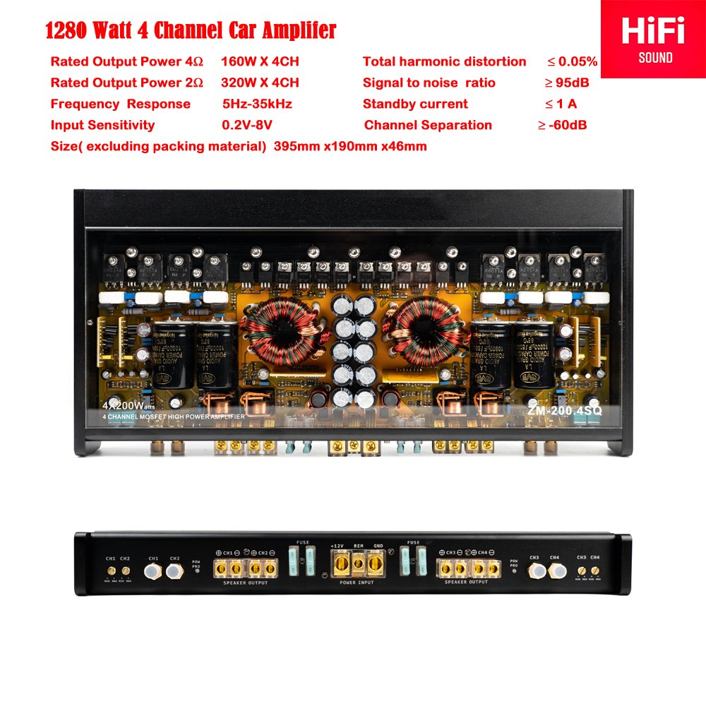 4 CH Car Amplifier Full Range AB Class 320W X4 for 2ohm 180WX 4 for 5ohms Audio Upgrading