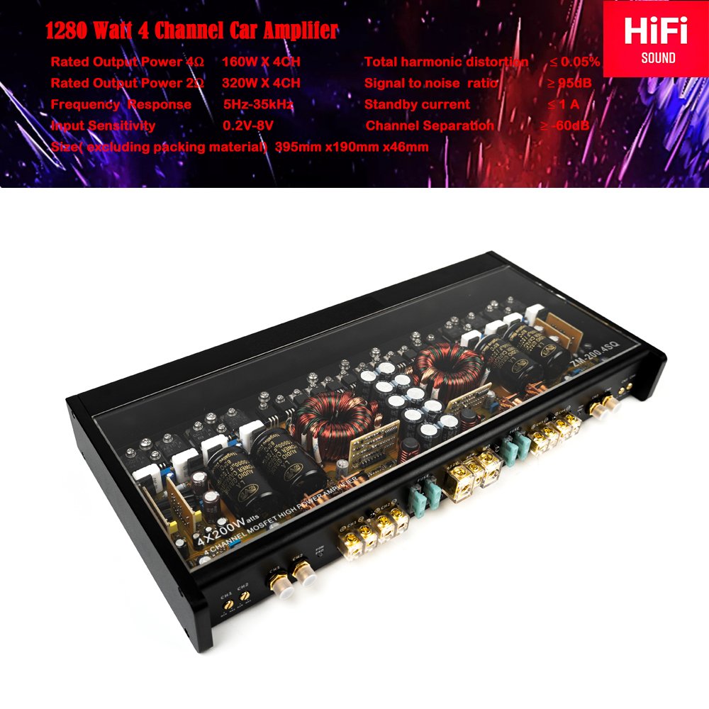 4 CH Car Amplifier Full Range AB Class 320W X4 for 2ohm 180WX 4 for 5ohms Audio Upgrading