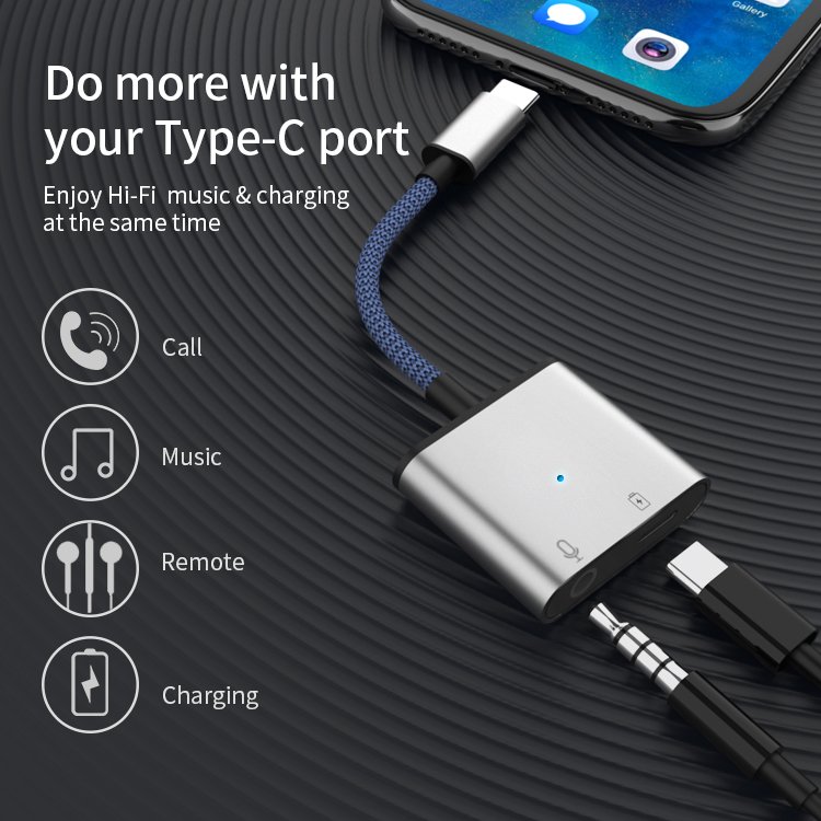 2 in 1 type-c to 3.5mm audio adapter type-c audio charging splitter headphone jack adapter for iphone15/15pro Samsung