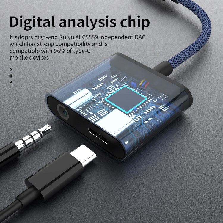 2 in 1 type-c to 3.5mm audio adapter type-c audio charging splitter headphone jack adapter for iphone15/15pro Samsung