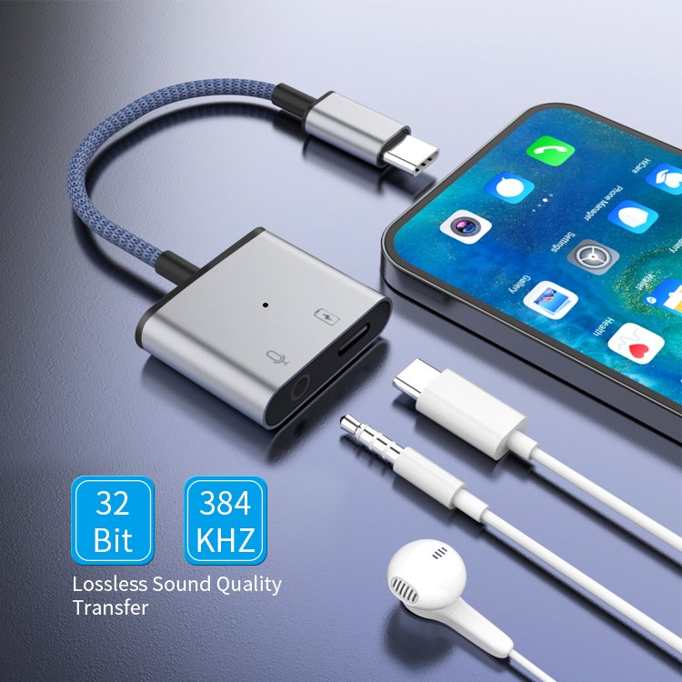 2 in 1 type-c to 3.5mm audio adapter type-c audio charging splitter headphone jack adapter for iphone15/15pro Samsung