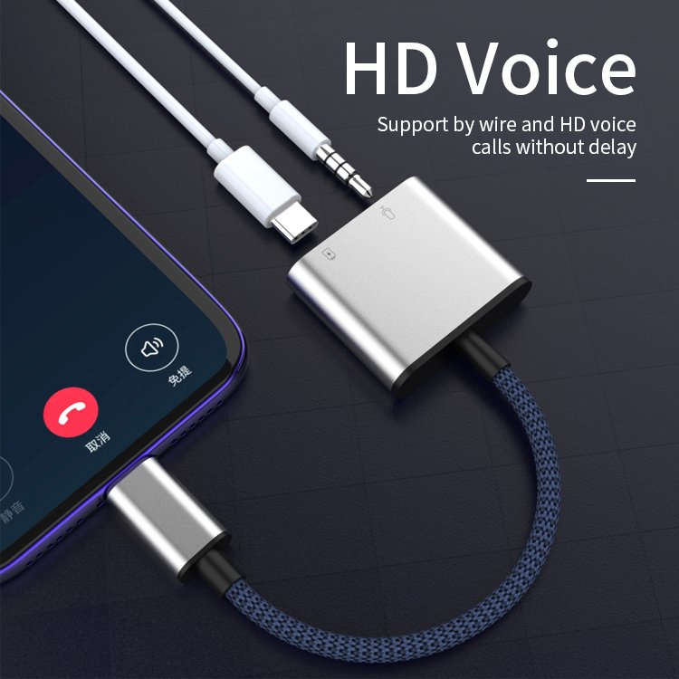 2 in 1 type-c to 3.5mm audio adapter type-c audio charging splitter headphone jack adapter for iphone15/15pro Samsung