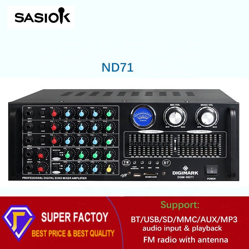 ND71 Mic. Echo/delay 20-band Equalizer 700Wrms Digital Mixer Karaoke Amplifier Support BT/USB/SD/MMC/AUX/MP3 & FM Radio Function
