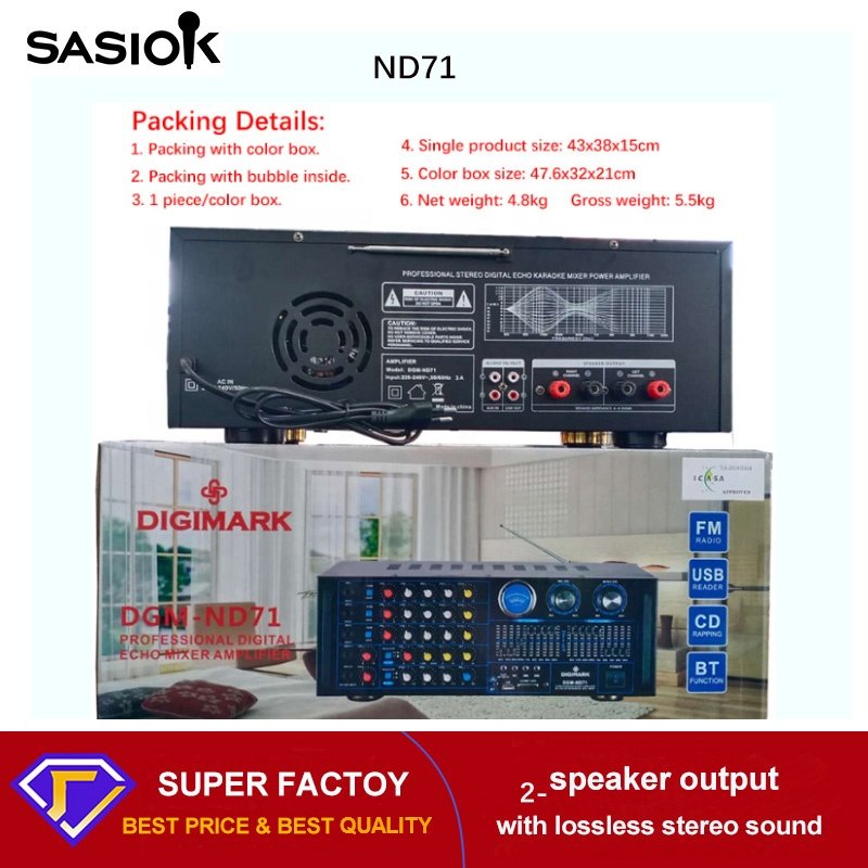 ND71 Mic. Echo/delay 20-band Equalizer 700Wrms Digital Mixer Karaoke Amplifier Support BT/USB/SD/MMC/AUX/MP3 & FM Radio Function