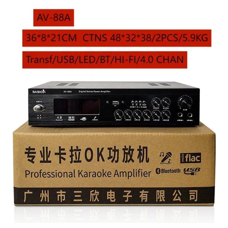 600W HIFI Around Sound AV-88A Support USB/BT/SD/FM Amplifiers Karaoke Wireless Power Professional Stereo Mixing Sound.