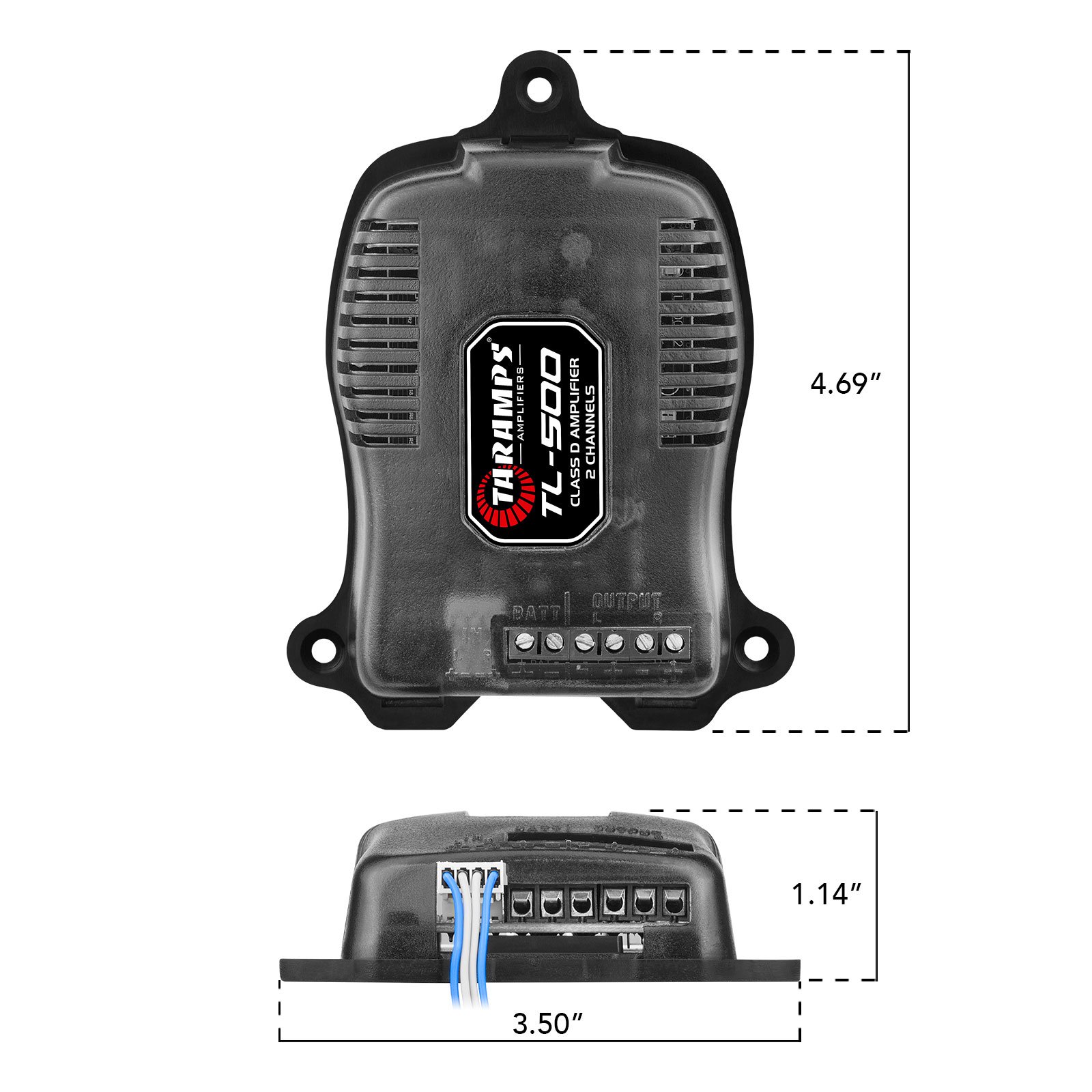 TL 500 Amplifier 90 Watts RMS 2 Ohms 2x 45 Watts RMS 2 Channels Digital Car Audio Amp Stereo A.R.T System Automatic Activation