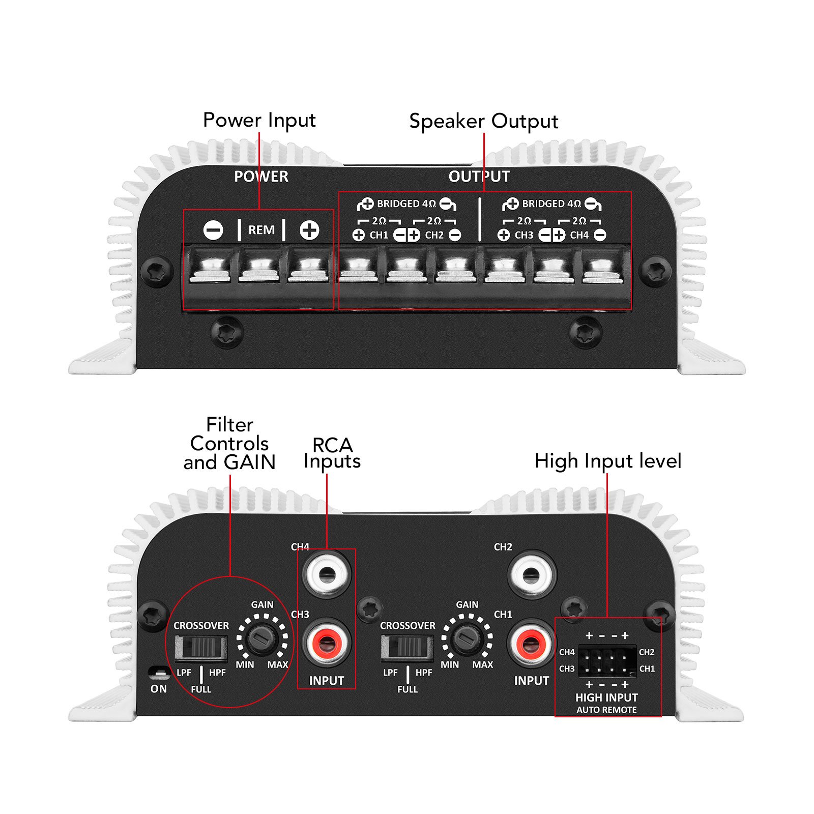 Taramps TS 400x4 with Automatic High Level Input 400 Watts RMS 4 Channels Car Audio Amplifiert Class D 2 Bridged Channels 200W