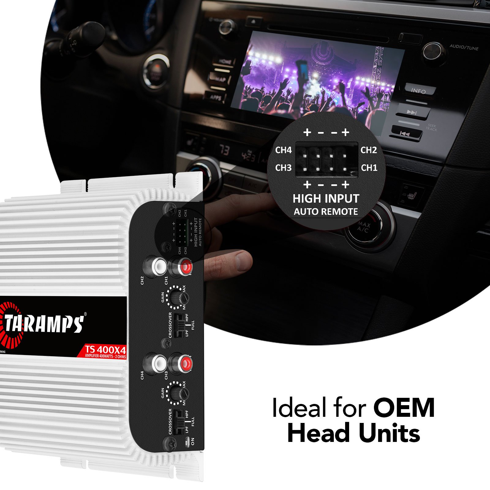 Taramps TS 400x4 with Automatic High Level Input 400 Watts RMS 4 Channels Car Audio Amplifiert Class D 2 Bridged Channels 200W