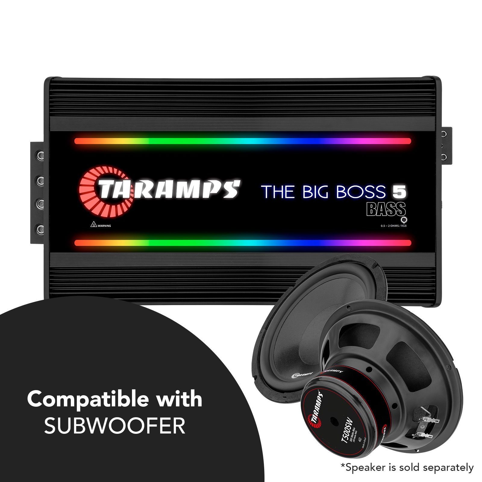 Taramps the Big Boss 5 Bass Black Color Amplifier 0.5 to 2 Ohm 5000 Watts RMS 108 RGB Effects Multi Impedance Smart 5k Car Audio