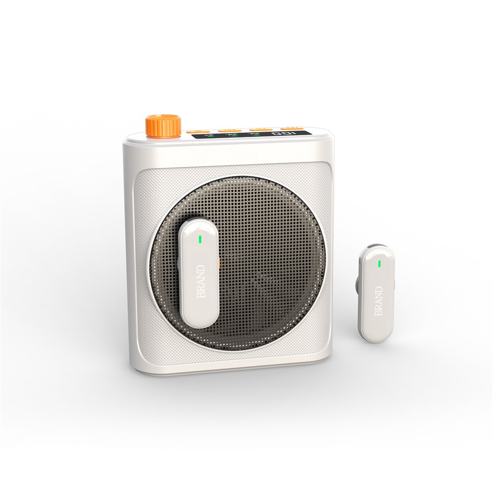 Handheld Bluetooth Amplifier with Two Clip-On Wireless Mics, Feedback Reduction, Great for Teachers, Vendors, and Music Playback