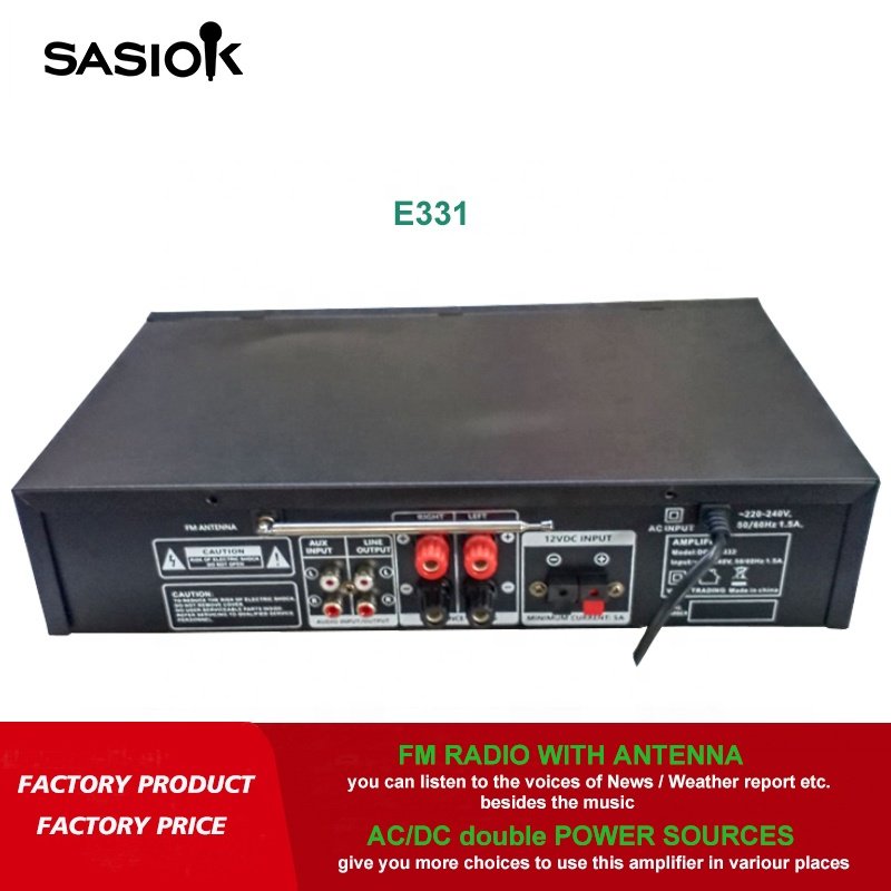 3-Mic. Input E332 Echo/balance 2.0 Channel HOME KTV Set Digital Stereo Amplifier Support BT/USB/SD/MMC/AUX/FM Radio/LED Display.