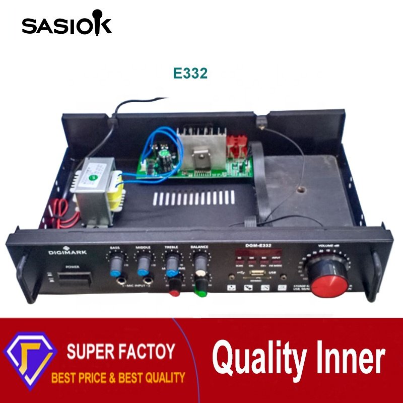 3-Mic. Input E332 Echo/balance 2.0 Channel HOME KTV Set Digital Stereo Amplifier Support BT/USB/SD/MMC/AUX/FM Radio/LED Display.