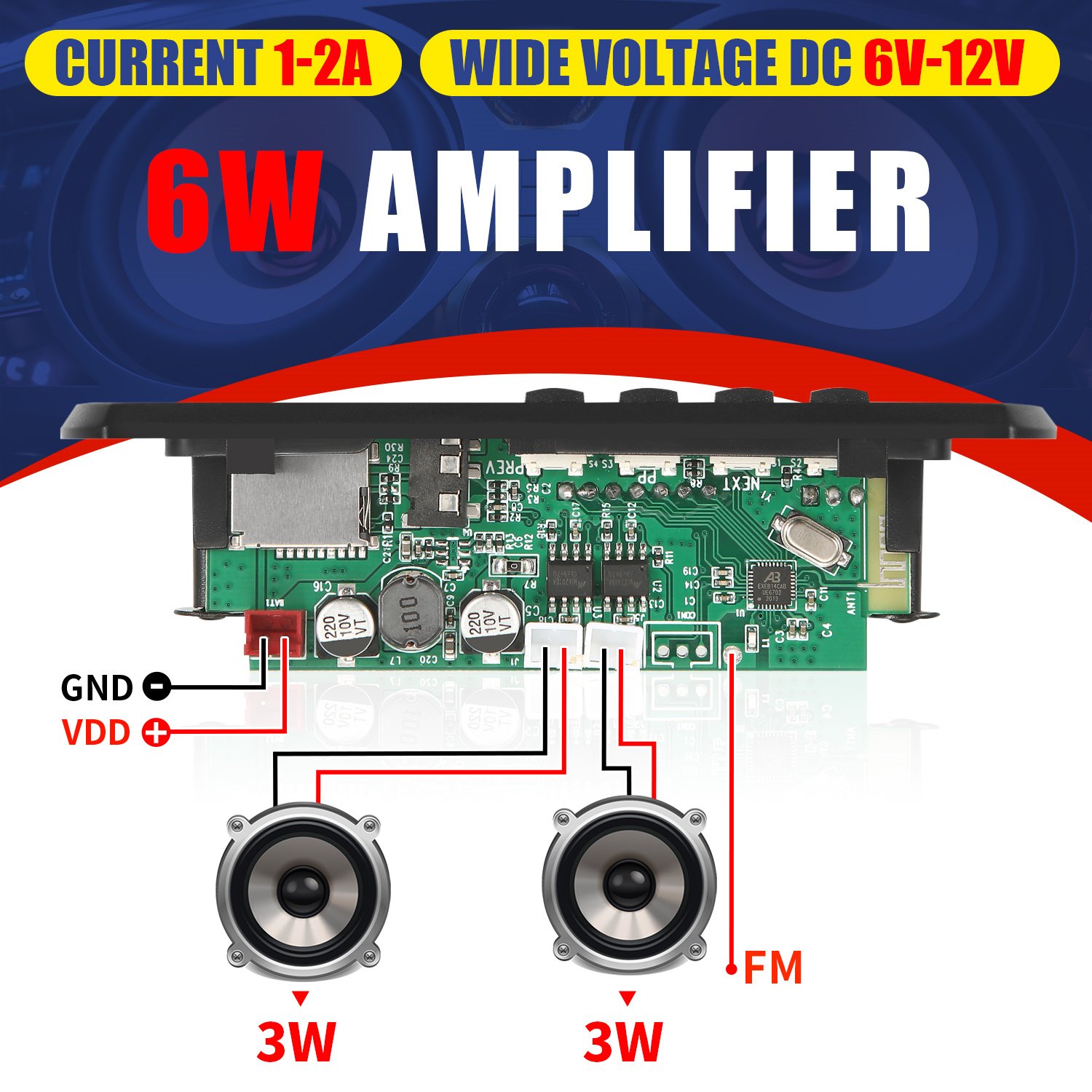 6W Amplifier DC 5V MP3 WMA Decoder Board Microphone Bluetooth 5.0 Audio USB TF Radio 3W Car MP3 Player Wireless Voice Recorder