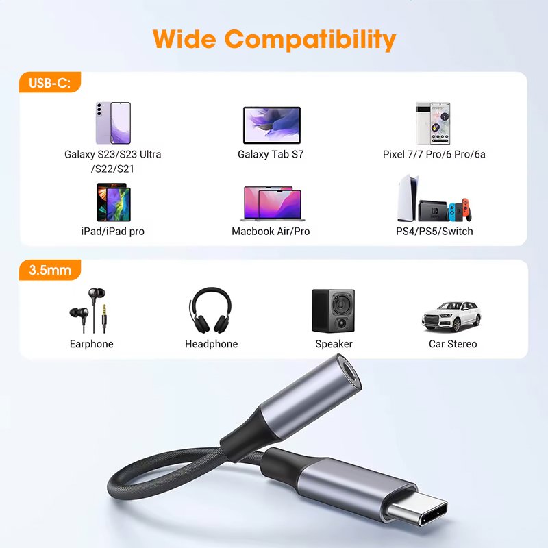 USB C To 3.5mm Audio Adapter Type C Headphone AUX Jack Dongle HiFi DAC Cable Cord Microphone Earphones Phone Accessories