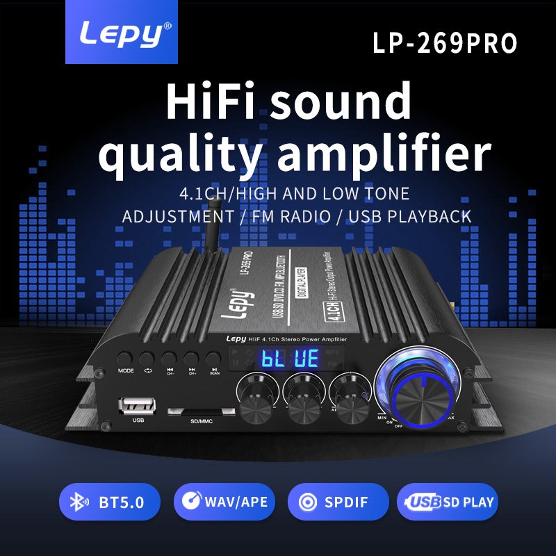 LEPY LP-269PRO 4.1 Channel Amplifier BT 5.0 Coaxial in USB SD FM Function Subwoofer Output Home Theater Amplificador