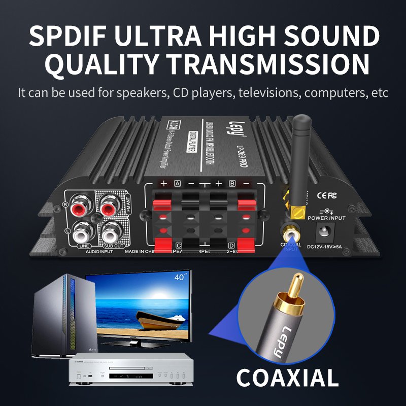 LEPY LP-269PRO 4.1 Channel Amplifier BT 5.0 Coaxial in USB SD FM Function Subwoofer Output Home Theater Amplificador